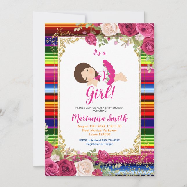 Mexican Girl Fiesta Baby Showeinladung Einladung (Vorderseite)