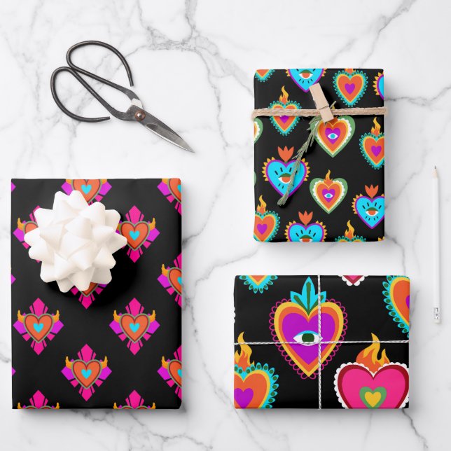 Mexican Heart Party Black Geschenkpapier Set (Vorderseite)