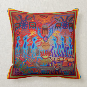 Mexican Huicol Yarn Painting Throw Kissen