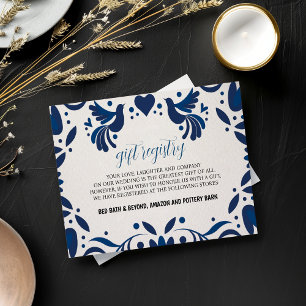 Mexican Otomi Blue Floral Elegante Fiesta Wedding Begleitkarte
