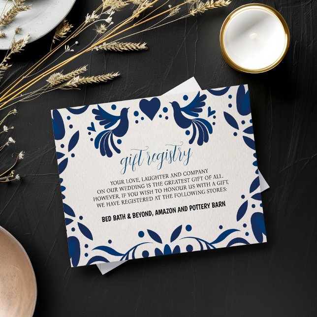 Mexican Otomi Blue Floral Elegante Fiesta Wedding Begleitkarte (Mexican Otomi Blue Floral Elegant Fiesta Wedding Enclosure Card)