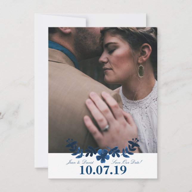 Mexican Otomi Save the Date Card - Navy (Vorderseite)