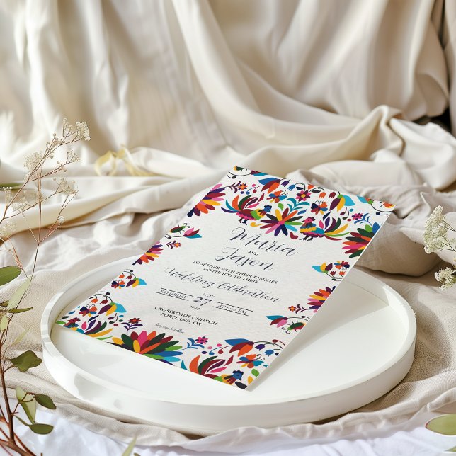 Mexican Otomi Tenangos Fiesta Folk Art Wedding Einladung (Mexican Otomi Tenangos Fiesta Folk Art Wedding Invitation)