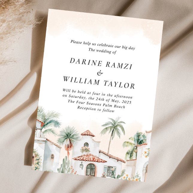 Mexican Palm Tree Zielort Spanisch Blush Pink Einladung (Von Creator hochgeladen)