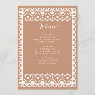 Mexican Papel Picado Boho Barro Brautparty Menükarte