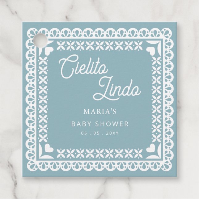 Mexican Papel Picado Cielito Lindo Baby Dusche Geschenkanhänger (Vorderseite)