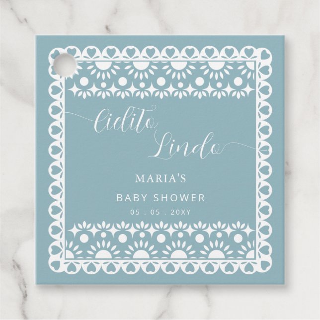Mexican Papel Picado Cielito Lindo Baby Dusche Geschenkanhänger (Vorderseite)