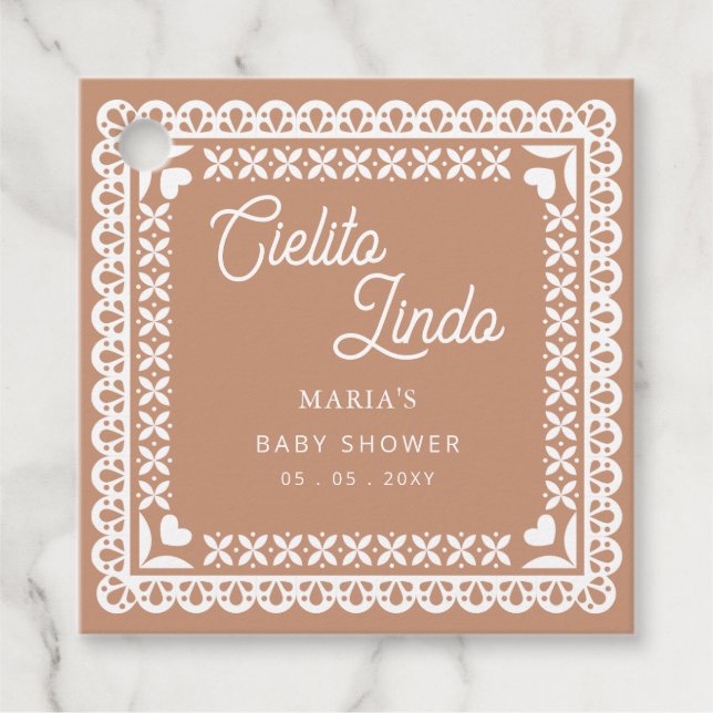 Mexican Papel Picado Cielito Lindo Baby Dusche Geschenkanhänger (Vorderseite)