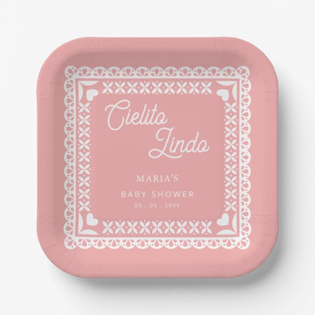 Mexican Papel Picado Cielito Lindo Baby Dusche Pappteller (Vorderseite)