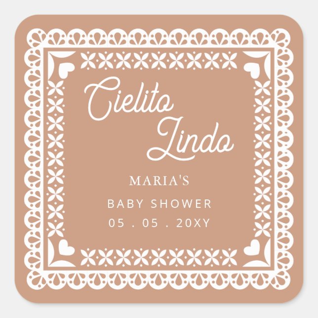 Mexican Papel Picado Cielito Lindo Baby Dusche Quadratischer Aufkleber (Vorderseite)