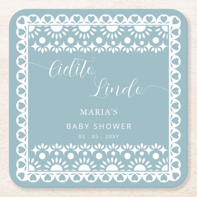 Mexican Papel Picado Cielito Lindo Baby Dusche Rechteckiger Pappuntersetzer (Vorderseite)