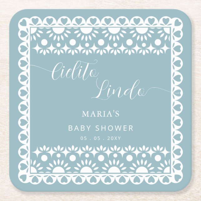 Mexican Papel Picado Cielito Lindo Baby Dusche Rechteckiger Pappuntersetzer (Vorderseite)