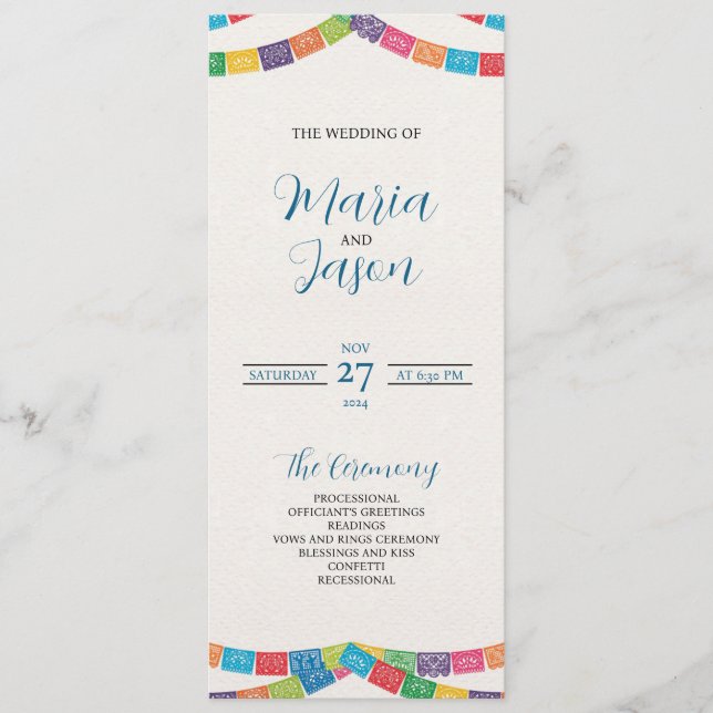 Mexican Papel Picado Elegante Colorful Boda Weddin Programm (Vorderseite)