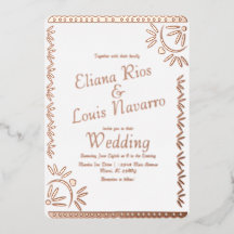 Mexican Papel Picado Gold Wedding Pressed Foil Inv