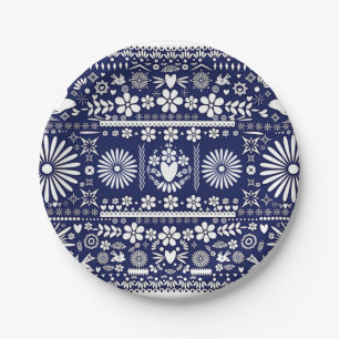 Mexican Picado Blue White Paper Hochzeit Pappteller