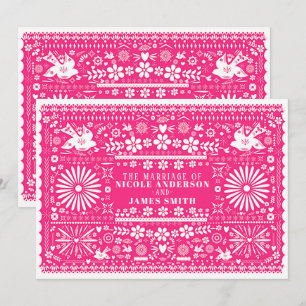 Mexican Picado Bright Hot Pink Wedding Einladung