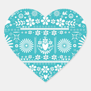 Mexican Picado Cut Turquoise Aquamarine Hochzeitsh Herz-Aufkleber