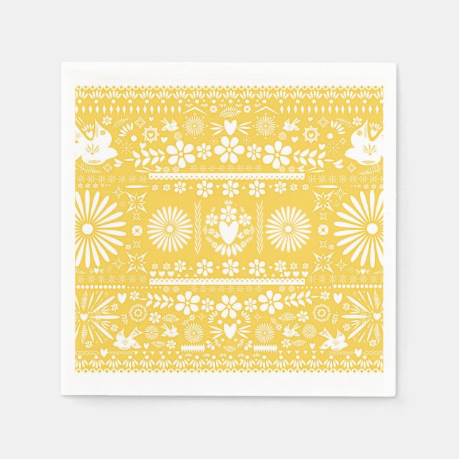 Mexican Picado Gelbes Weißbuch Hochzeit Serviette (Vorderseite)
