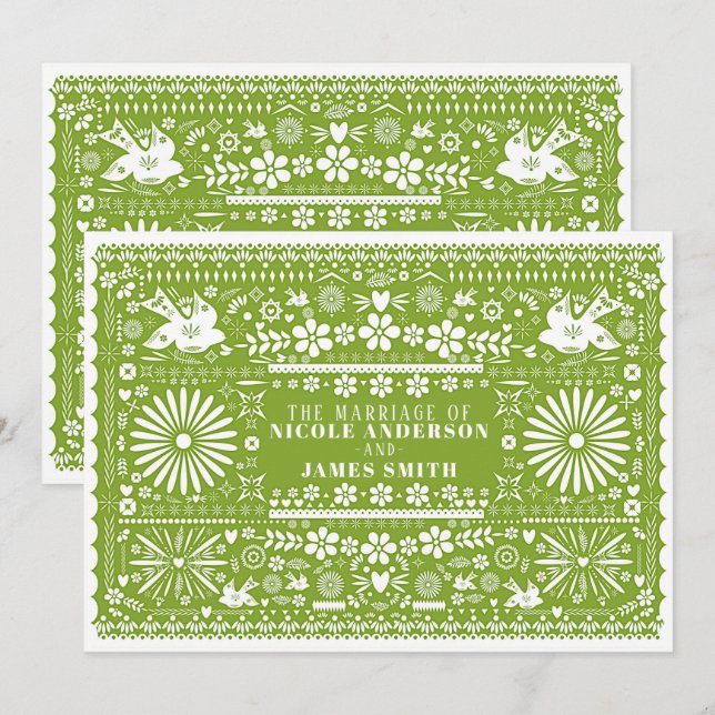 Mexican Picado Limon Avocado Green Wedriage Einladung (Vorne/Hinten)