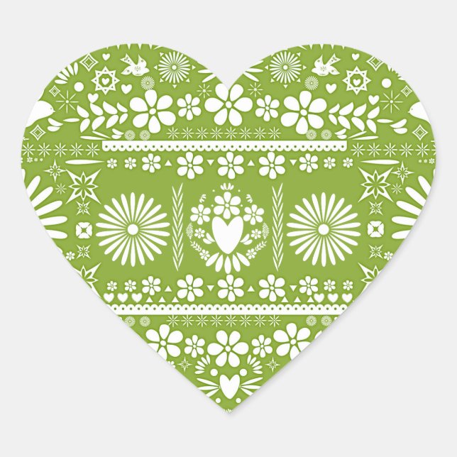 Mexican Picado Limon Avocado Green Wedriage Herz-Aufkleber (Vorderseite)