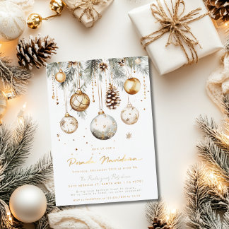 Mexican Posada Navideña Elegante Gold Weiß Einladung