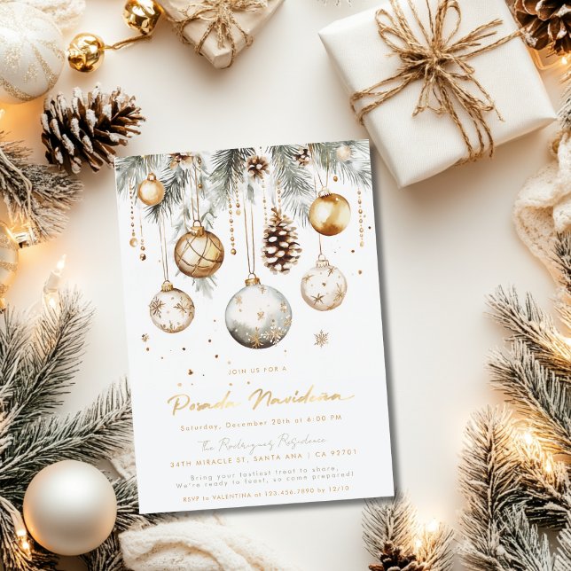Mexican Posada Navideña Elegante Gold Weiß Einladung (Von Creator hochgeladen)