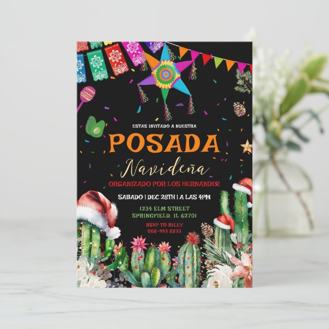Mexican Posada Navidena Fiesta Cactus Christmas Einladung (Stehend Vorderseite)