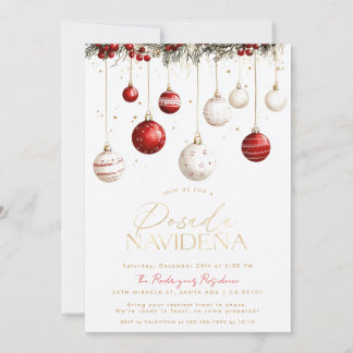 Mexican Posada Navideña Red White Ornaments Einladung