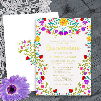 Mexican Quinceanera Fiesta Floral Real Gold Folieneinladung