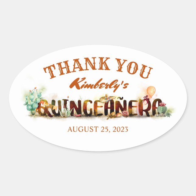 Mexican Quinceanera Geburtstag Vielen Dank Ovaler Aufkleber (Vorderseite)