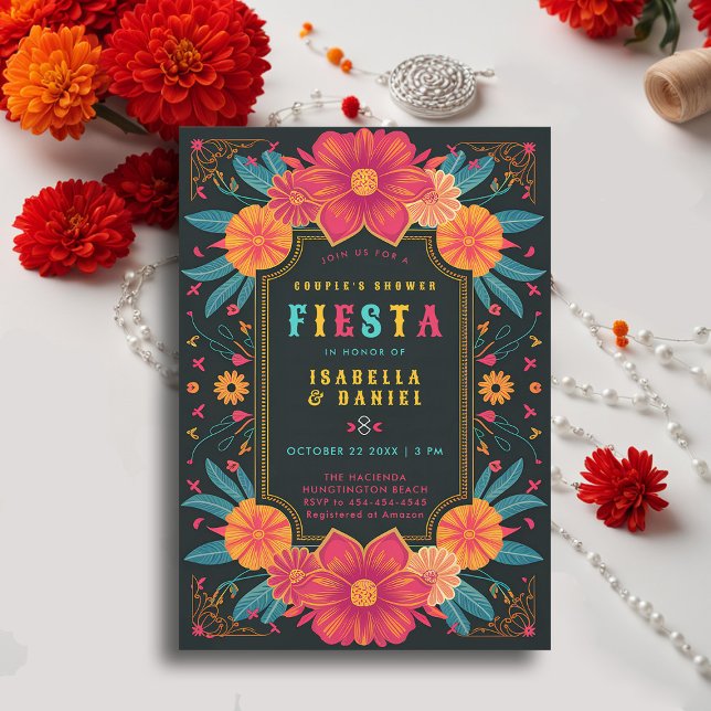 Mexican Rancho Fiesta Coed Wedding Couple Dusche Einladung (rancho mexican wedding couple shower invitation fiesta hacienda colorful flowers elegant coed)