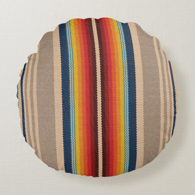 Mexican Rug: Farbige Streifen Nahtlos. Rundes Kissen (Vorderseite)
