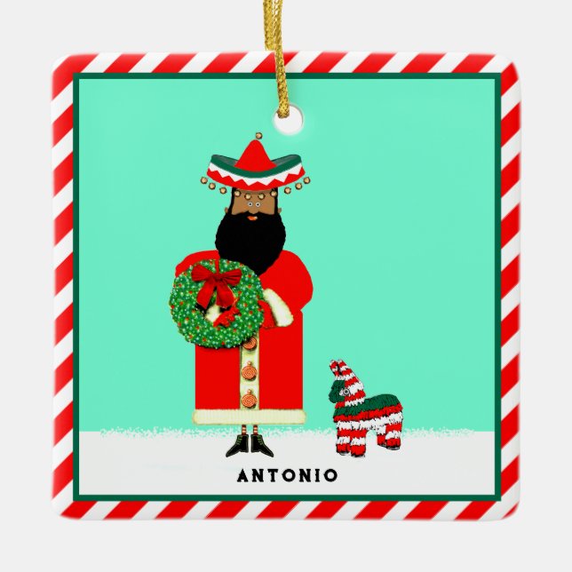 Mexican Santa Feliz Navidad Keramikornament (Vorderseite)