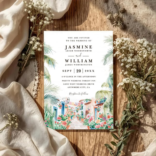 Mexican Scenery Palm Destination QR Code Wedding Einladung (Von Creator hochgeladen)