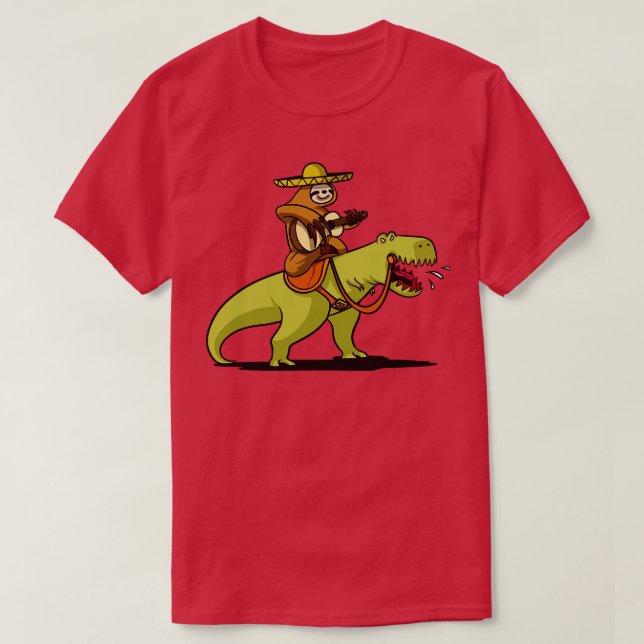 Mexican Sloth Riding TRex Dinosaur T-Shirt (Design vorne)