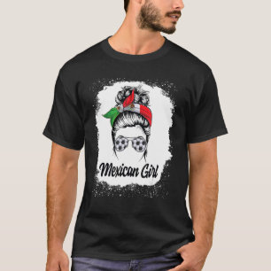 Mexican Soccer Girl Messy Bun Flag Mexico Pride Wo T-Shirt