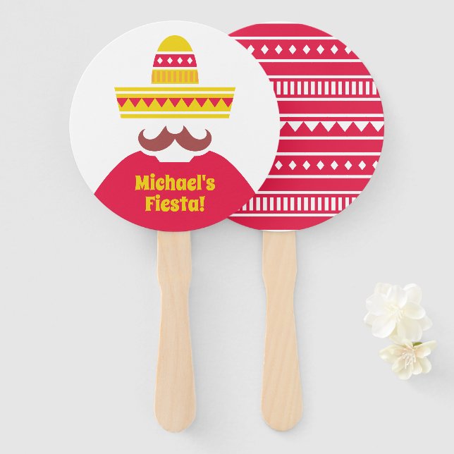 Mexican Sombrero Mustache Fiesta Party Hand Fan Fächer (Vorne und Hinten)