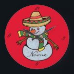 Mexican Sombrero Santa Thunder_Cove Große Wanduhr<br><div class="desc">Mexican Sombrero-wearing  Santa,  personalize by changing to your name on  any background color</div>