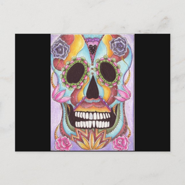 Mexican Sugar Skull Postcard Postkarte (Vorderseite)