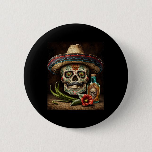 Mexican Sugar Skull Tequila Sombrero Cinco De Mayo Button (Vorderseite)