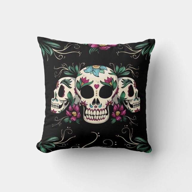 Mexican Sugar Skulls Throw Kissen (Vorderseite)