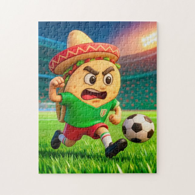 Mexican taco soccer player running across stadium (Vertikal)