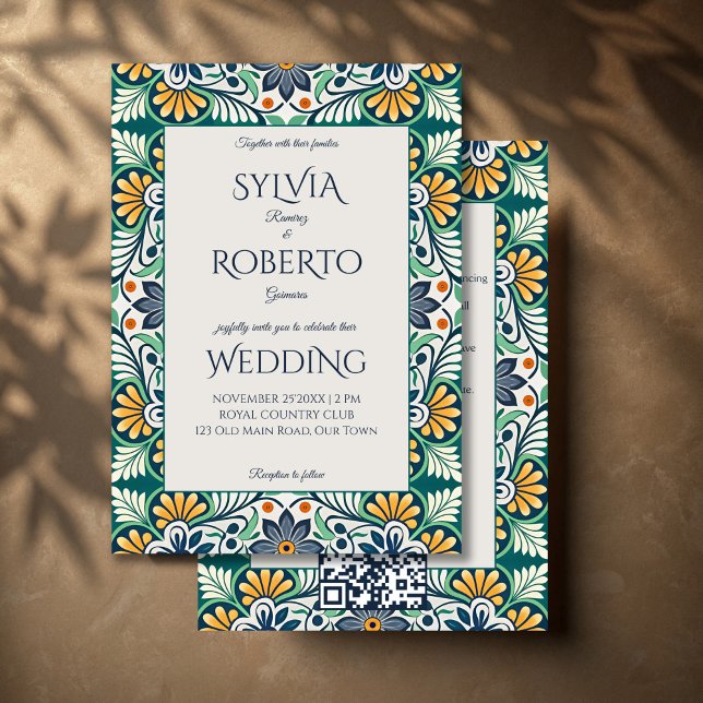 Mexican Talavera Azulejo Hochzeit mit UAWG Einladung (Mexican Talavera Azulejo elegant wedding Invitations with RSVP elegant vintage cards template)