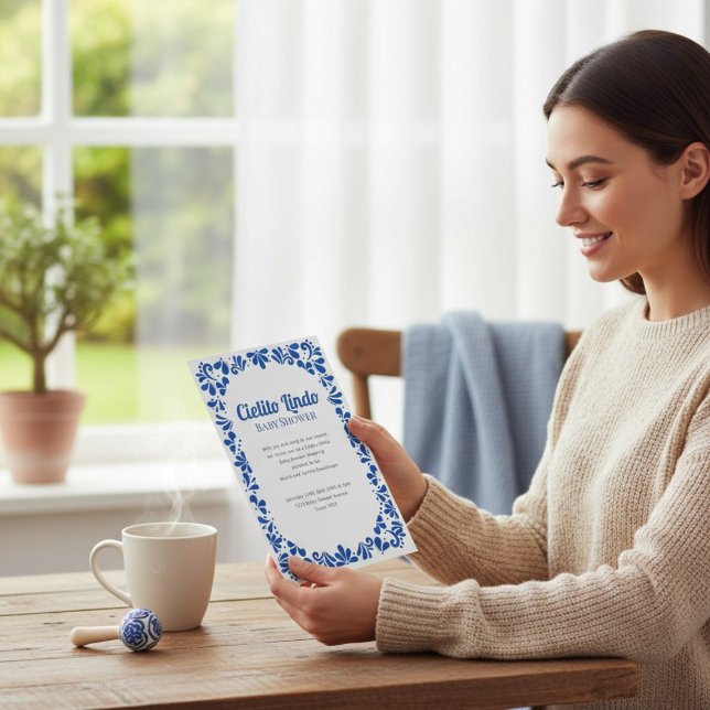 Mexican Talavera Blue Baby Shower Invitation Einladung (Von Creator hochgeladen)