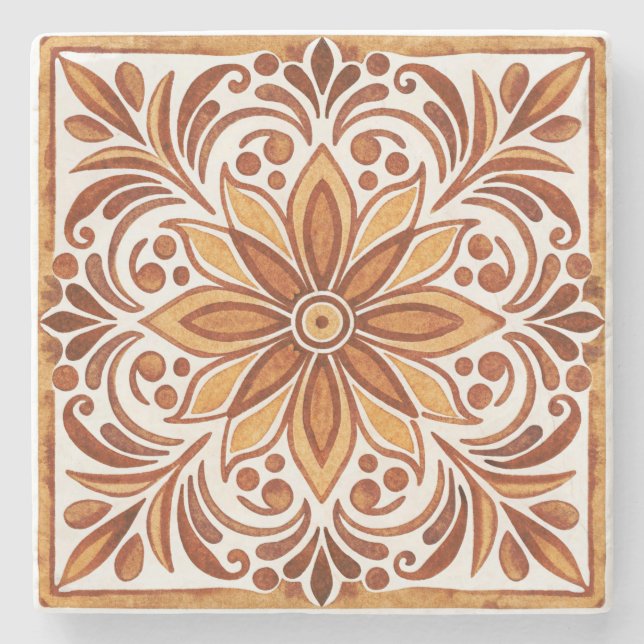 Mexican Talavera Braun Elegante Hochzeit bevorzugt Steinuntersetzer (Vorderseite)