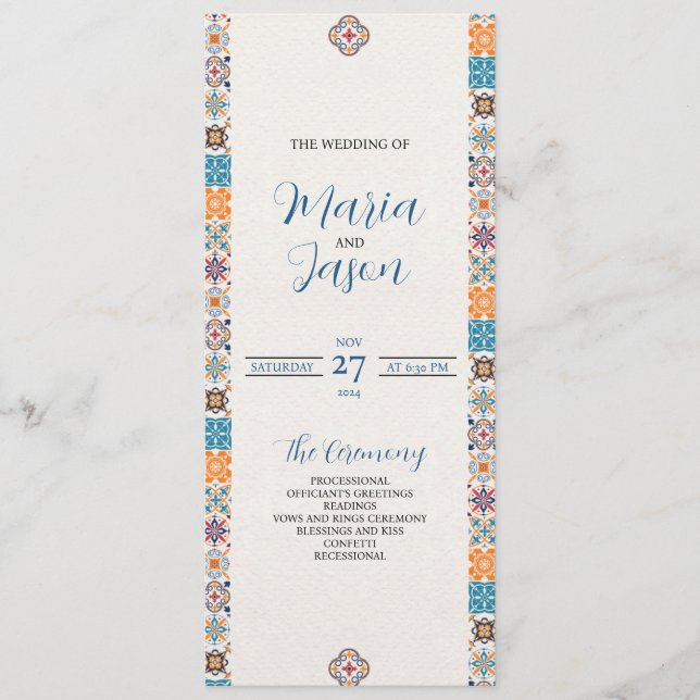 Mexican Talavera Colorful Floral Fiesta Wedding Programm (Vorderseite)