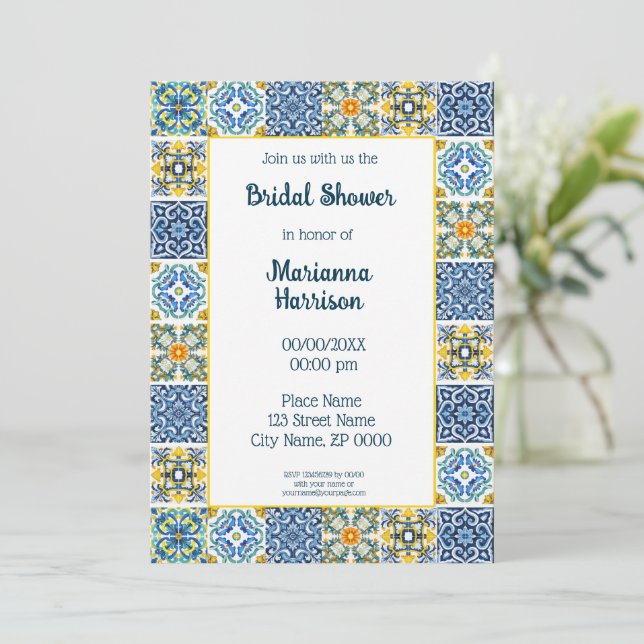 Mexican Talavera Design Bridal Dusche Einladung (Stehend Vorderseite)