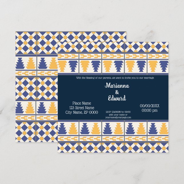Mexican Talavera Design Wedding Einladung (Vorne/Hinten)