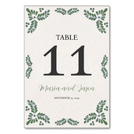 Mexican Talavera Green Floral Minimalist Wedding Tischnummer
