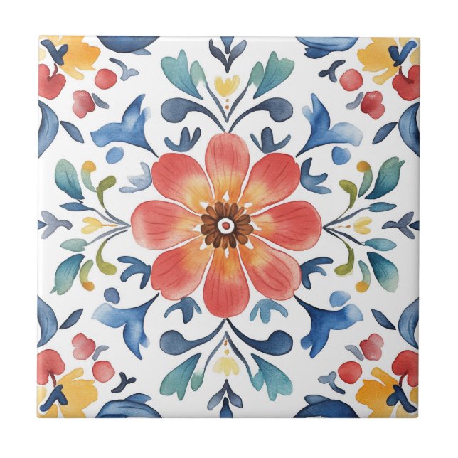 Mexican Talavera Hacienda Style Floral Tile Fliese (Vorderseite)